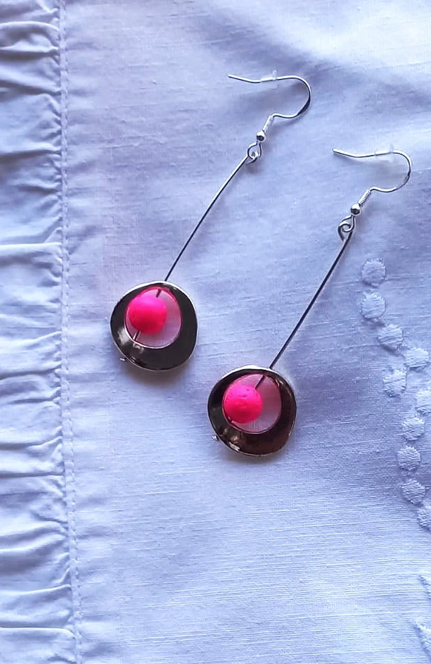 Boucle Grèce lave rose fluo cr argent 925 création